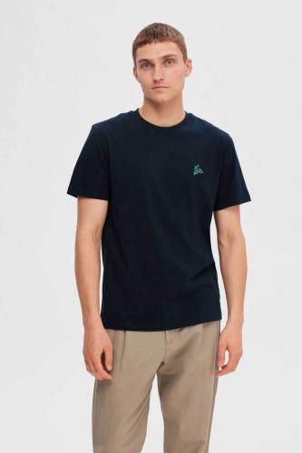 Selected ανδρικό T-shirt με στρογγυλή λαιμόκοψη και κεντημένα σχέδια στο στήθος - 16091533 Σκούρο Μπλε XL